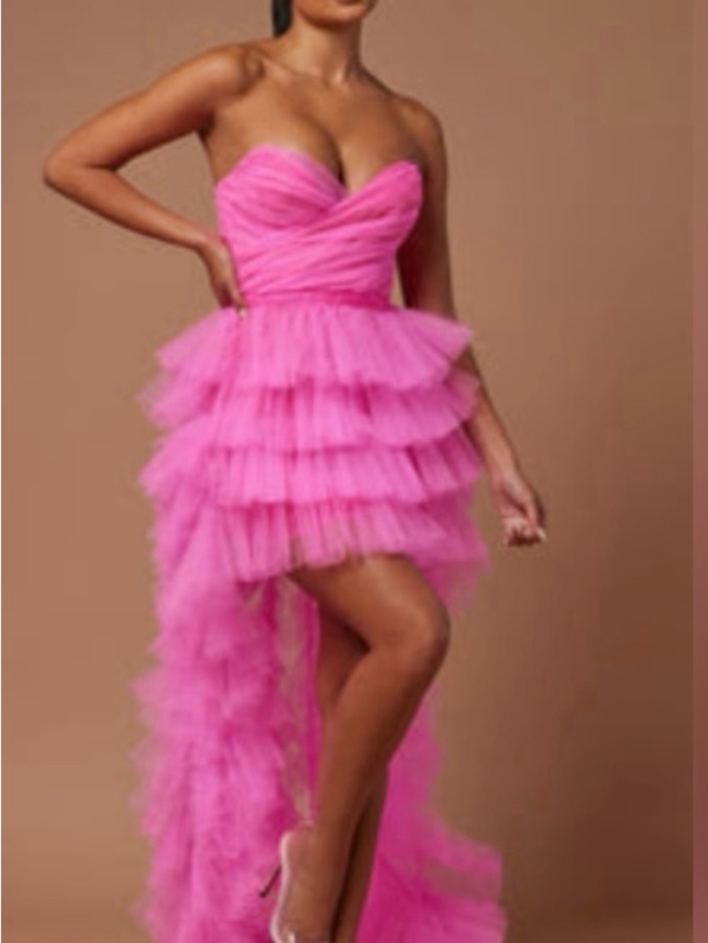 Fashion Nova Nova Luxe Pink Tiered Tulle High-Low Barbie Dress